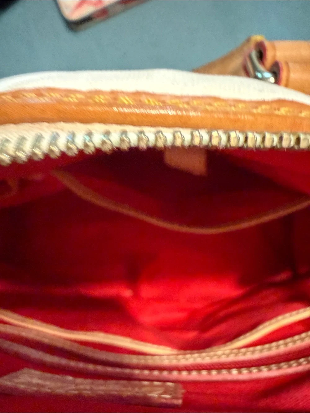 Dooney & Bourke White Quilted Satchel with Tan Leather Trim and Handles